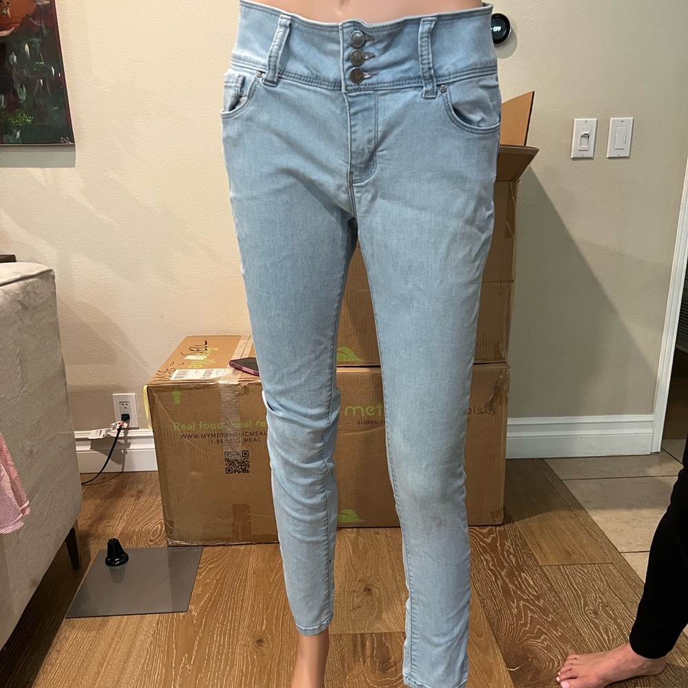 Light colored washed blue jeans